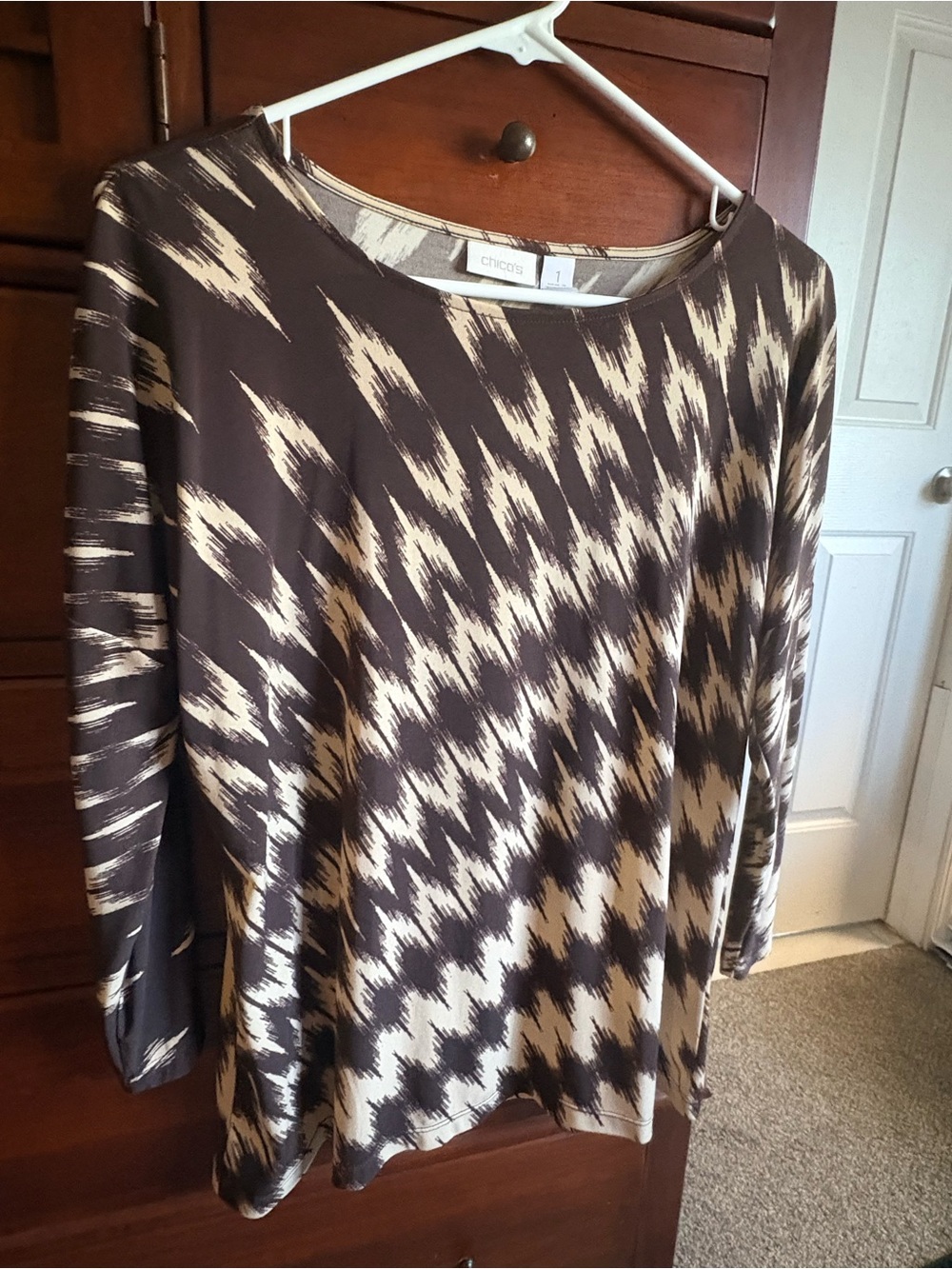 Chico's Brown and Cream Abstract Stripe Long-Sleeve Top - Picture 5 of 5